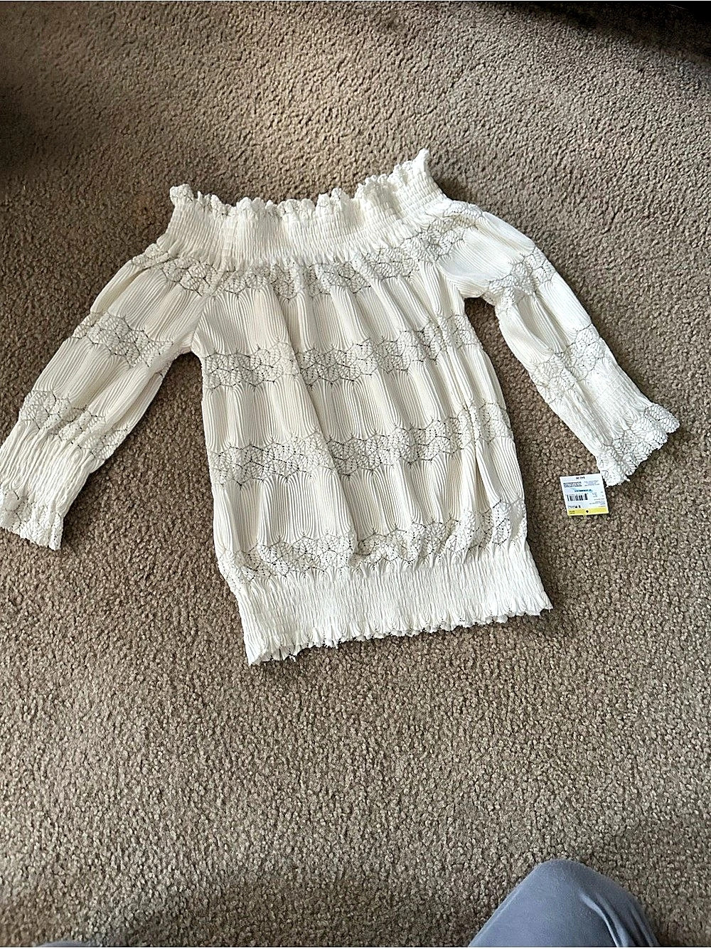 Simply Styled Smocked Jacquard Top White Medium